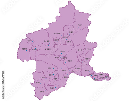 群馬県　地図　紫　斑点　イラスト