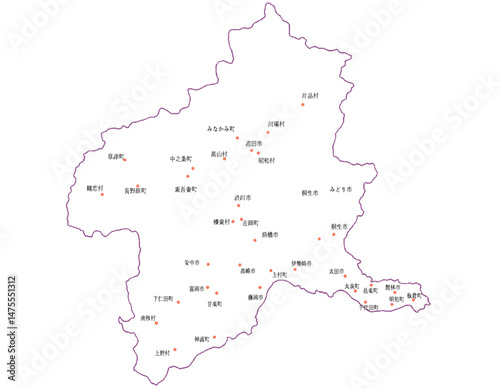 群馬県　地図　白　斑点　イラスト