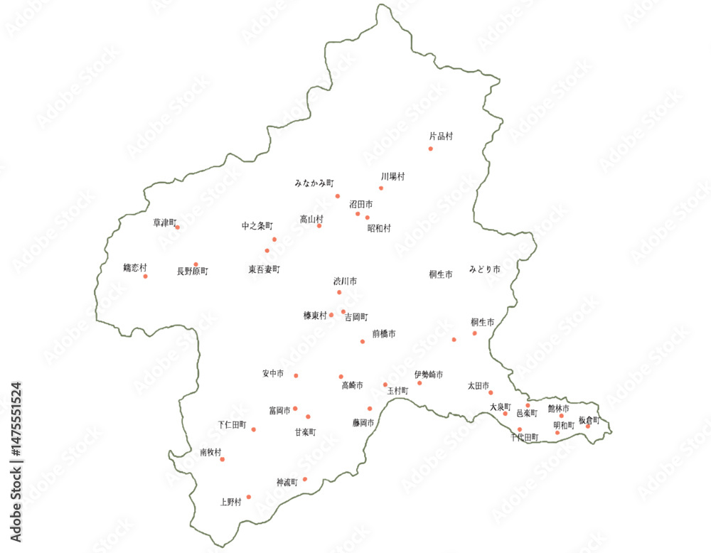 Obraz premium 群馬県 地図 白 斑点 イラスト