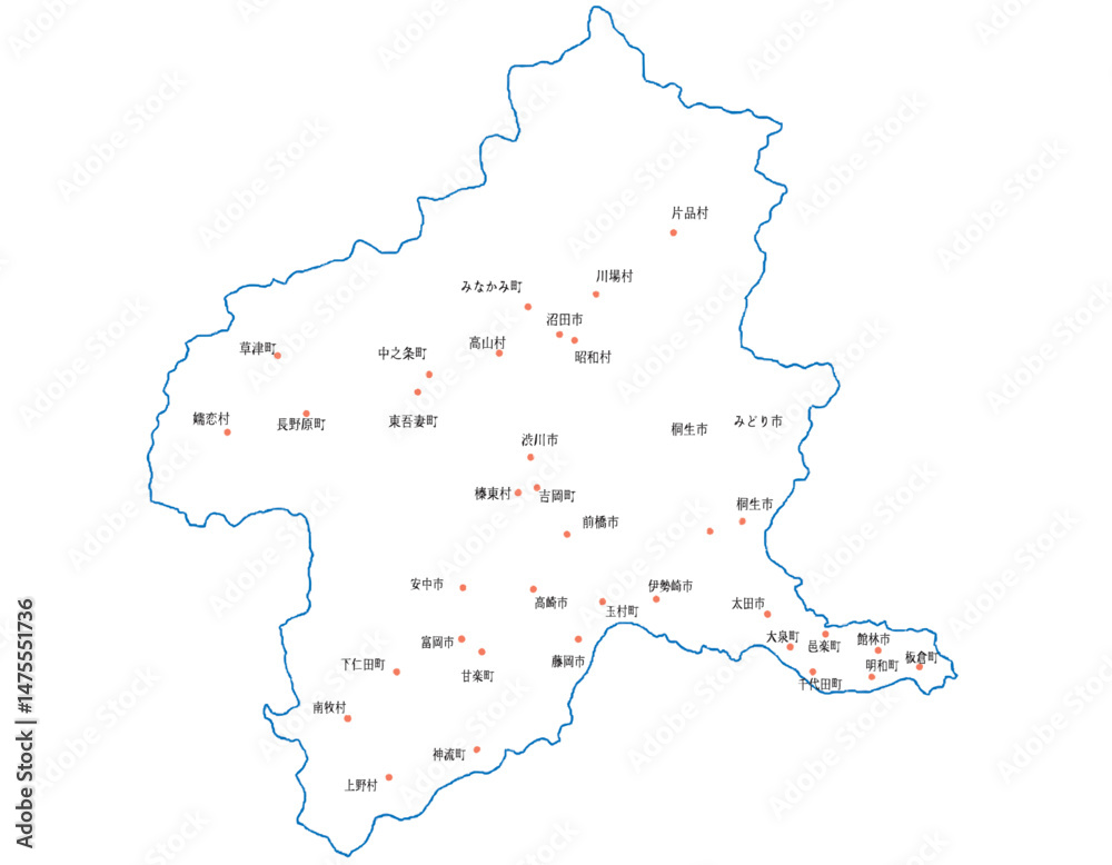 Obraz premium 群馬県 地図 白 斑点 イラスト