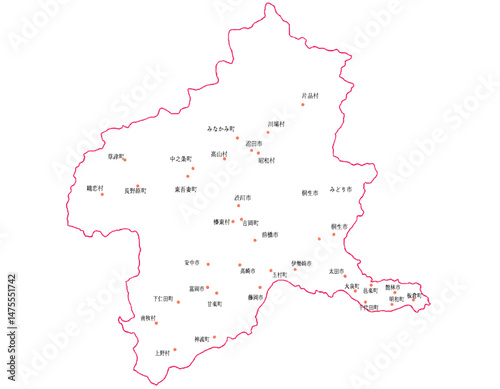 群馬県　地図　白　斑点　イラスト