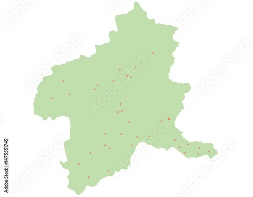 群馬県　地図　黄緑　斑点　イラスト