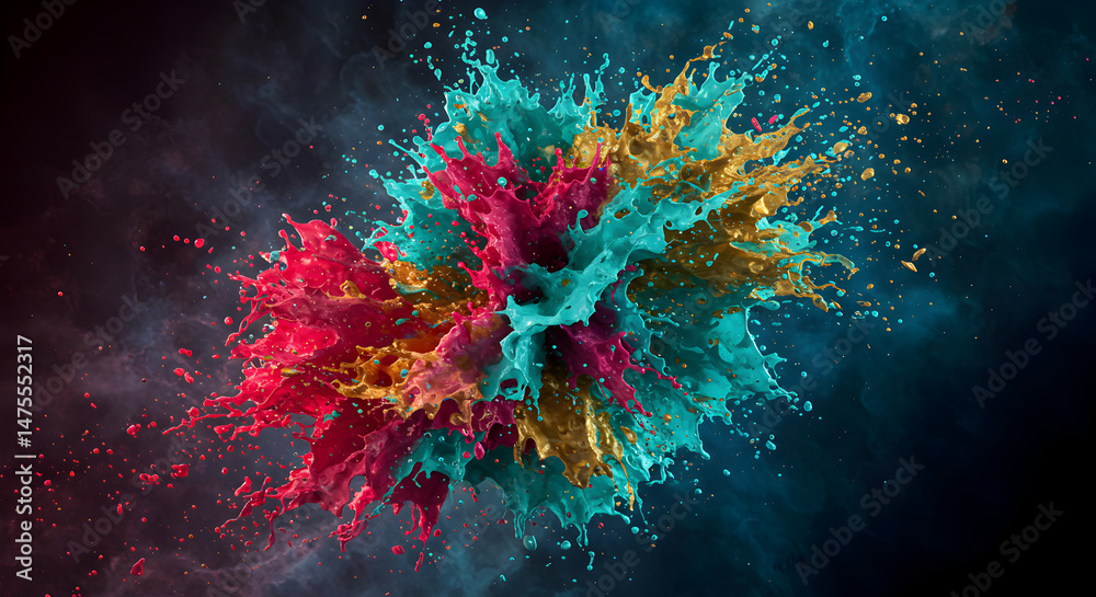 Obraz premium Dynamic Paint Burst Of Vivid Colors On Dark Backdrop Illustration
