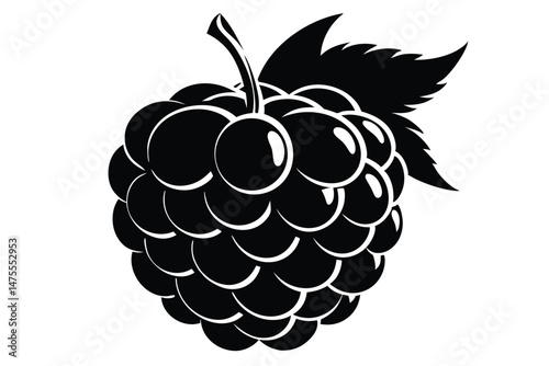 Isolated blackberry with leaves showcases striking monochrome contrast and intricate, captivating simplicity