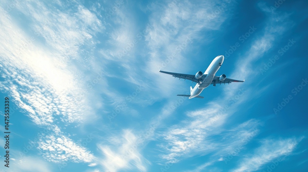 Obraz premium Airplane Soaring Through a Cloud-Filled Sky