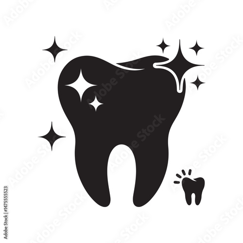 Black Vector Silhouettes of Teeth — Molar, Sparkling Tooth, and Dental Care Icons