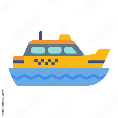 Colorful Flat Illustration of a Water Taxi Boat