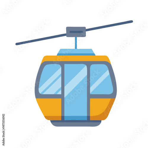 Cartoon Gondola Lift in Yellow and Blue Colors