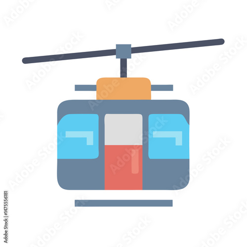 Minimalist cartoon cable car or gondola isolated on black
