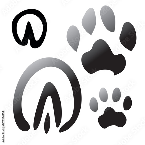 Vector animal paw print stamp: horse hooves silhouettes set