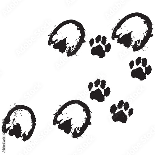 Vector animal paw print stamp: horse hooves silhouettes set