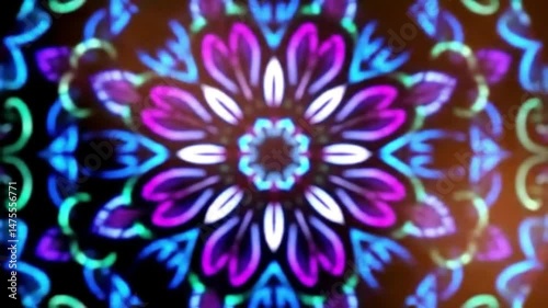 Kaleidoscopic display of floral patterns with vibrant colors and symmetry
