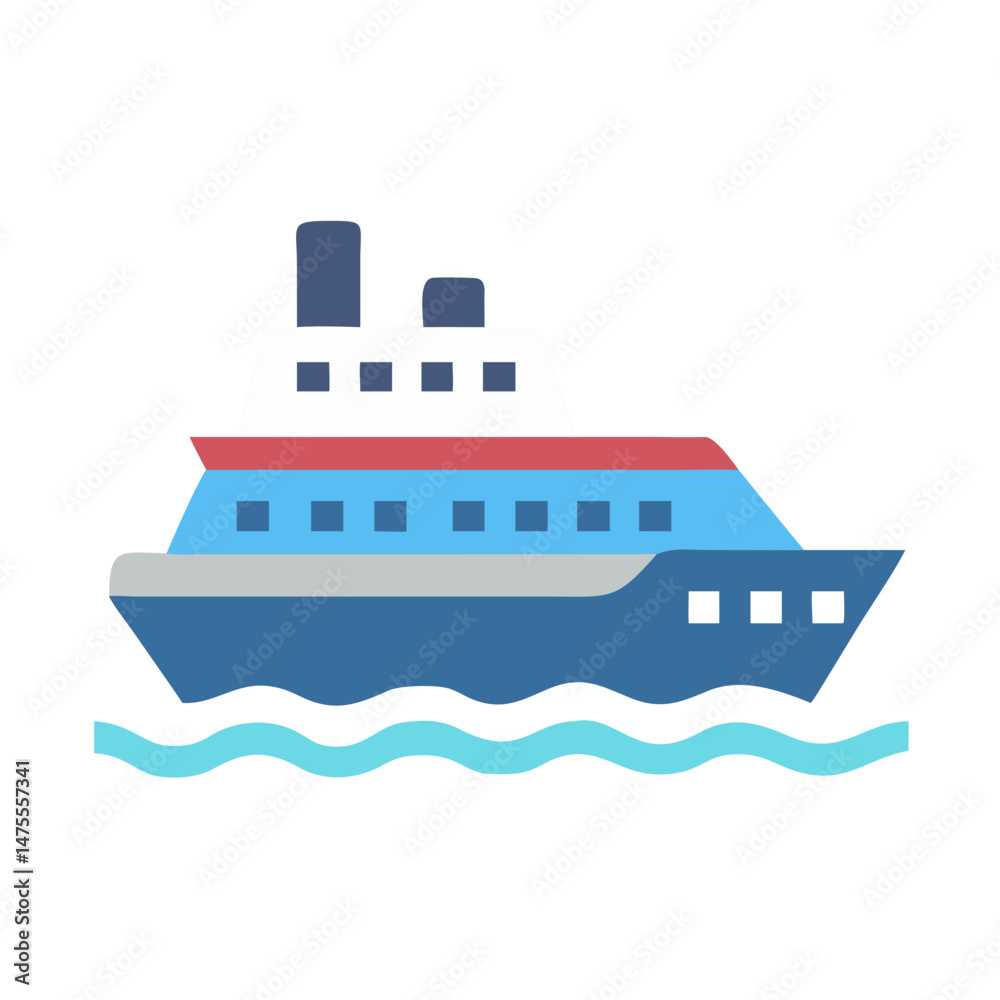 Obraz premium Vector illustration of colorful cruise ship sailing on water