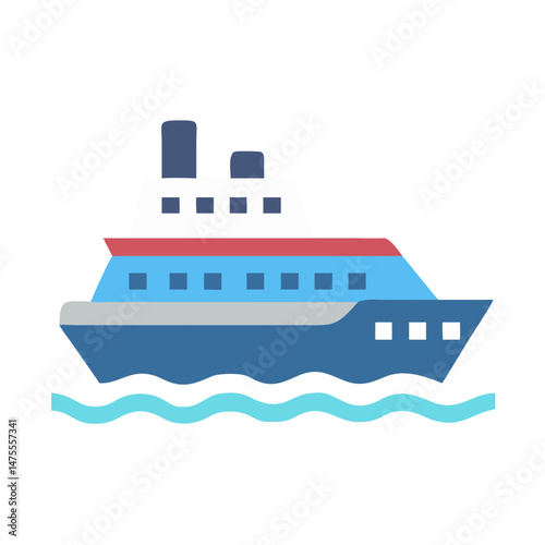 Vector illustration of colorful cruise ship sailing on water