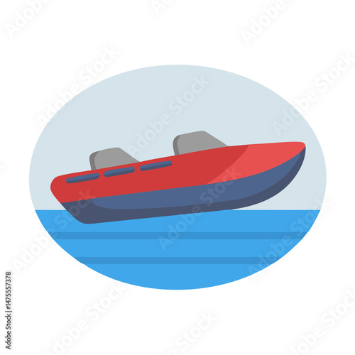 Cartoon red boat on the ocean with water