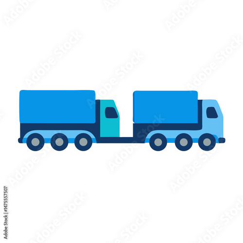 Blue Double Trailer Truck Illustration on Black Background