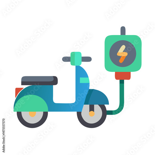 Electric scooter charging at station, sustainable transport vector