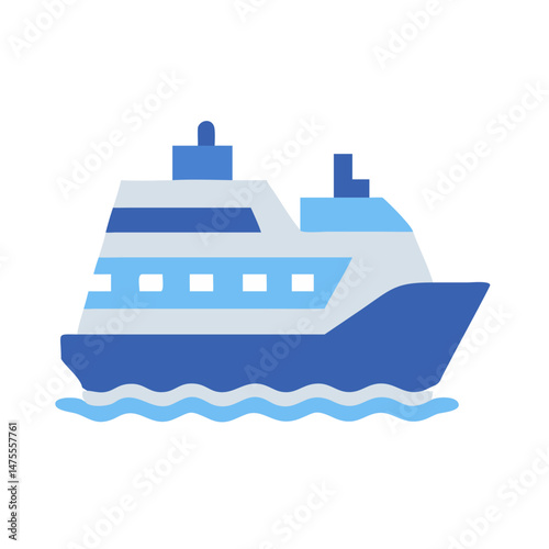 Blue cruise ship icon against black background illustration
