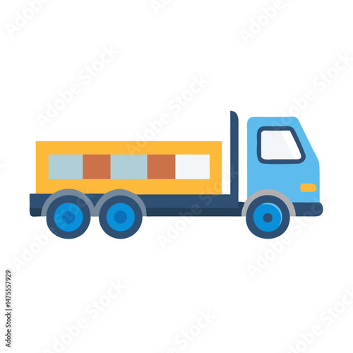Blue and Yellow Dump Truck Illustration on Black