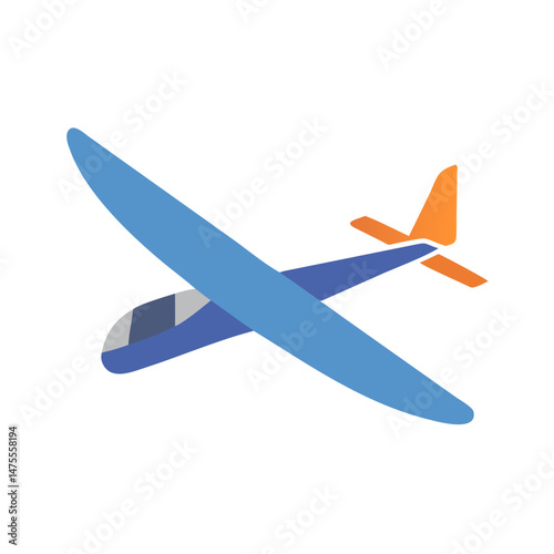 Blue and orange glider airplane on black background