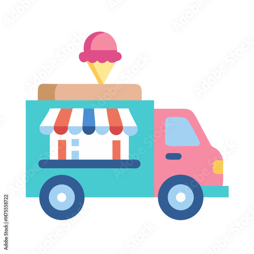 Cute cartoon pink and teal ice cream truck