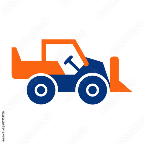 Orange and Blue Snow Plow Truck Icon Illustration