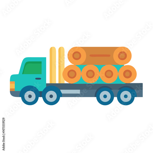 Cartoon Logging Truck Illustration on Black Background