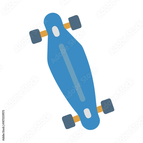 Blue longboard skateboard icon illustration on black background