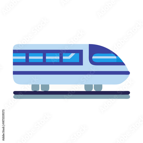 Blue Modern Bullet Train Illustration on Tracks Isolated