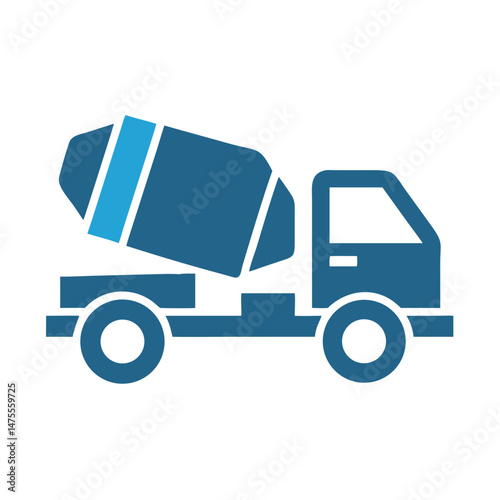 Blue Concrete Mixer Truck Vector Illustration on Black