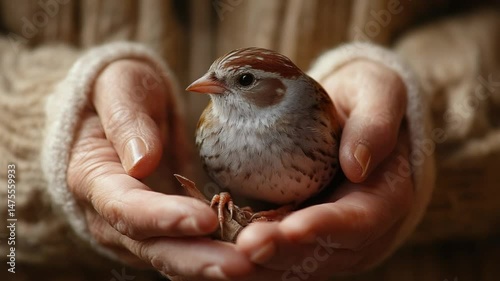 Gentle hands safeguarding a small bird embodying care and animal conservation efforts