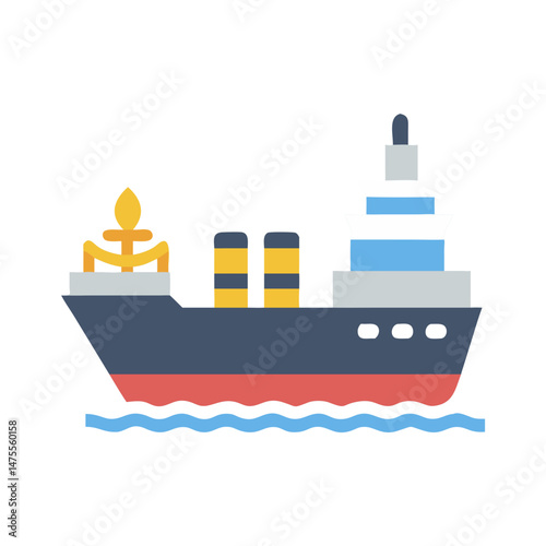 Cargo Ship Vessel Isolated on Black Background Illustration