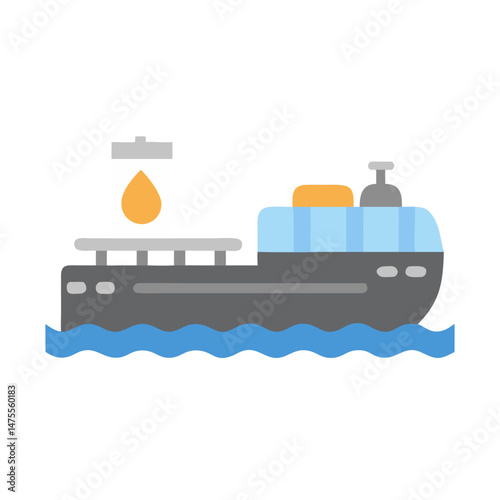 Crude oil tanker ship flat icon on black