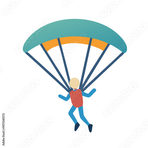 Colorful Cartoon Parachutist in Descent on Black Background
