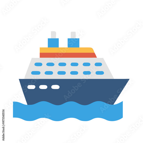 Cruise ship icon on water against a black background
