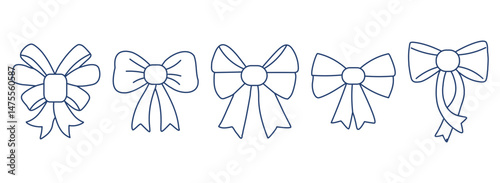 Set of hand drawn ribbons and bows. Vintage vector illustration ink style.