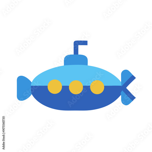 Blue Cartoon Submarine Vector Illustration on Black Background