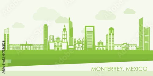 Obraz na płótnie Green Skyline panorama of city of Monterrey, Mexico - vector illustration w salonie