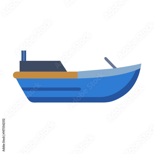 Flat Vector Blue Motorboat on Black Background Illustration