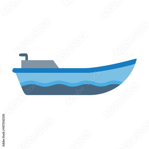 Cartoon Boat Floating in Water on Black Background