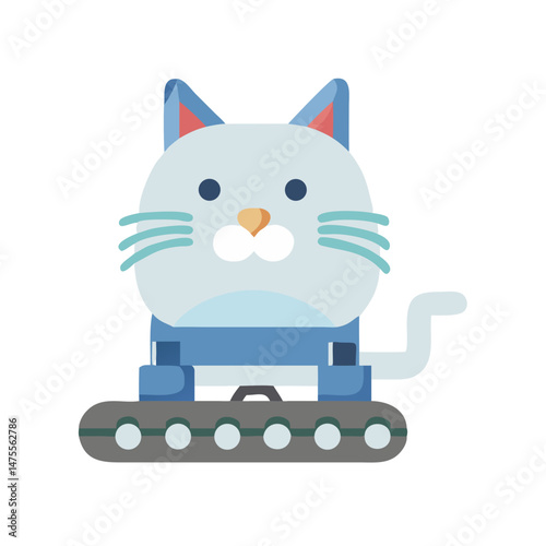 Cute Cartoon Cat Excavator Isolated on Black Background