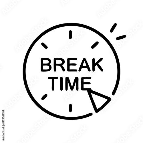 Break time clock icon with text for relaxation or pause concept  