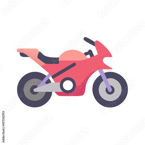 Stylized Pink Motorcycle Illustration on Black Background Isolated