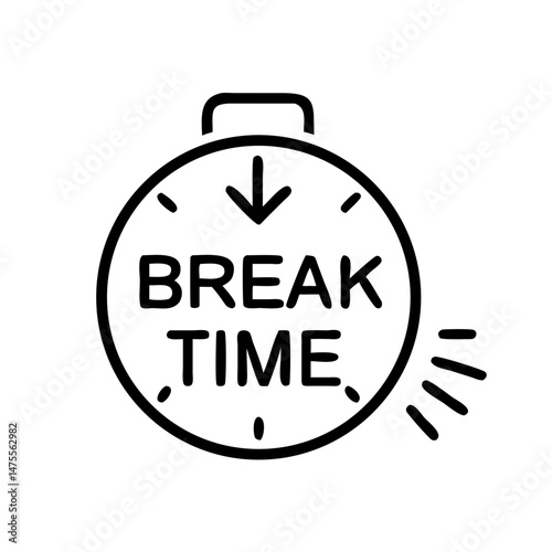 Break time timer with arrow and alarm symbol in minimal style  