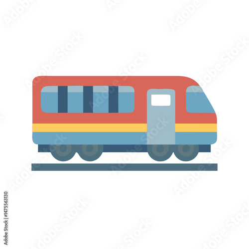 Simple red train on tracks, modern icon design