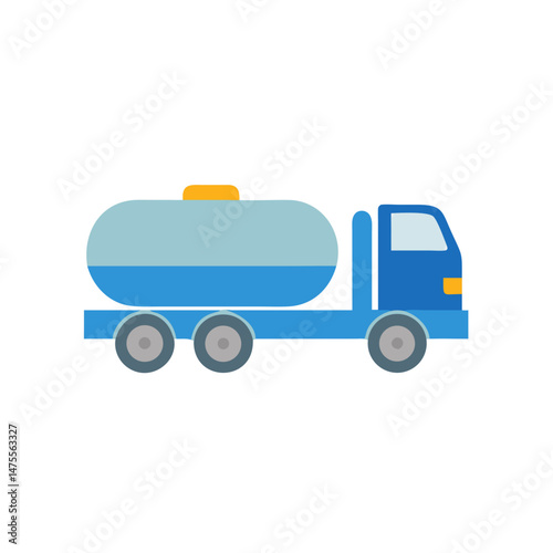 Blue fuel tank truck icon on black background
