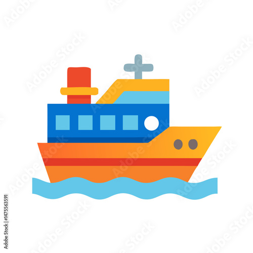 Cartoon Ship on the Water with Black Background