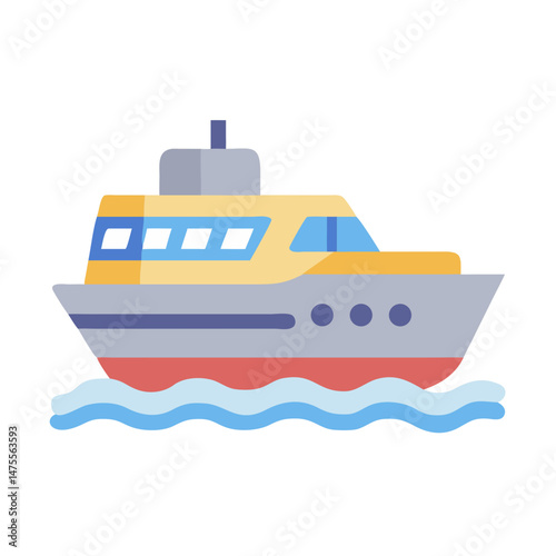 Cartoon Yacht on Waves Icon with Black Background
