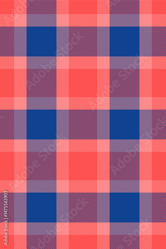Silky textile plaid seamless, postcard vector background tartan. Expressive check pattern texture fabric in blue and red colors.