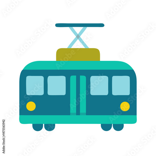 Stylized Teal and Blue City Tram Vector Image